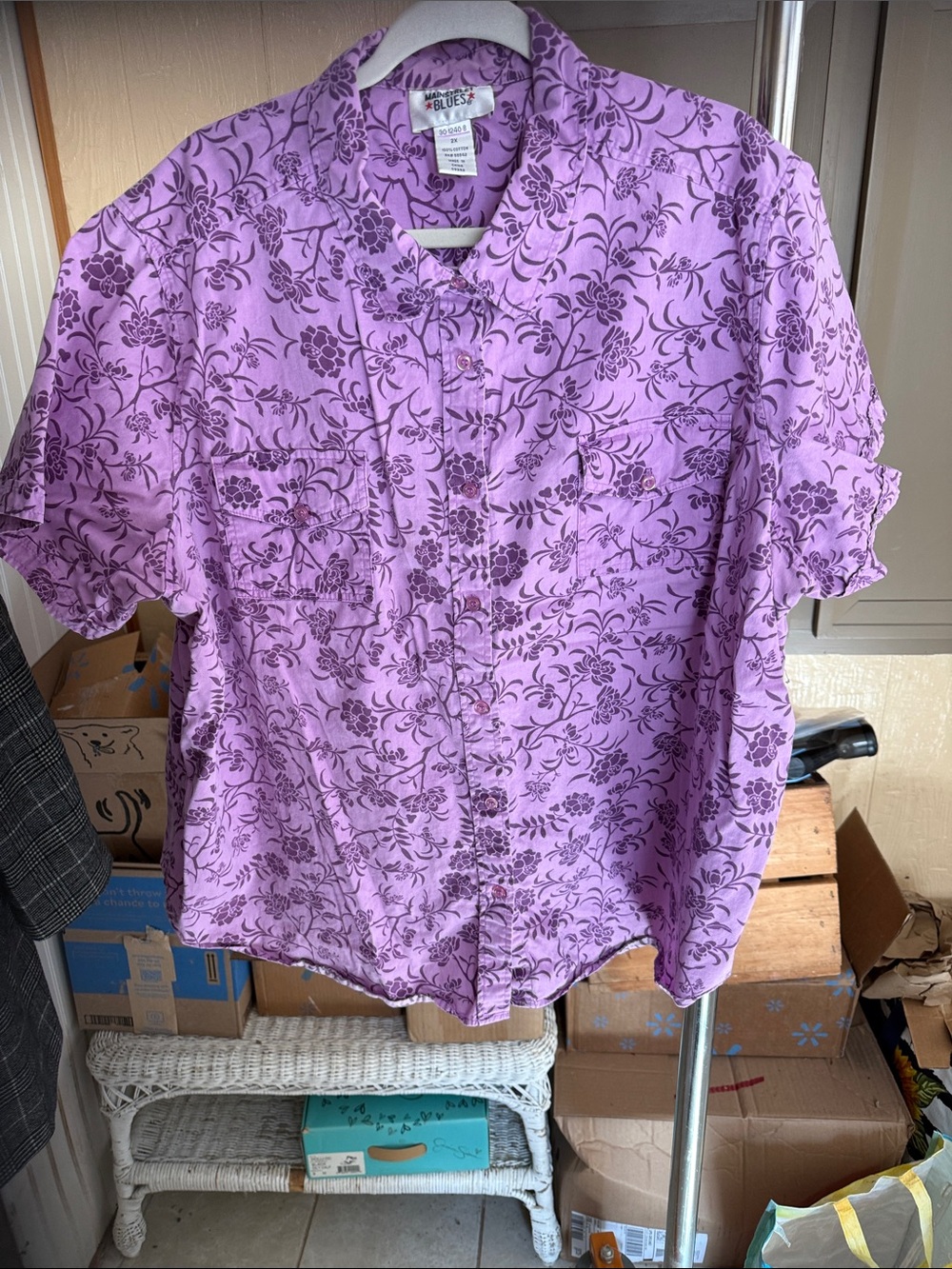 Women’s Short-Sleeve Floral Button-Down Shirt in Lavender by Blues